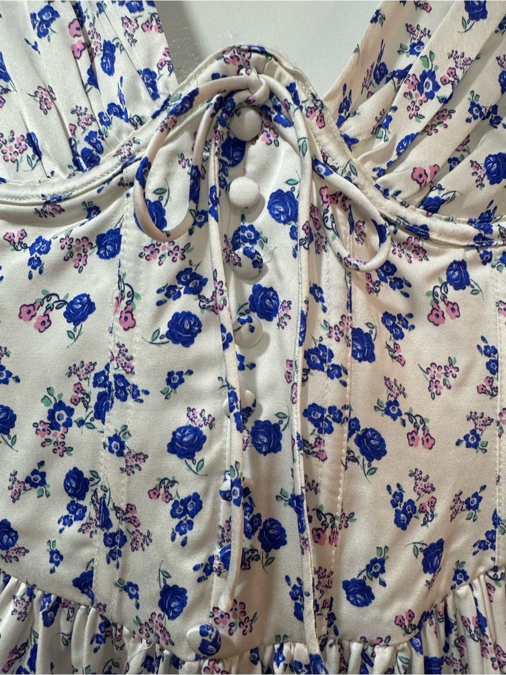 For Love & Lemons Paulina Puff Sleeve Corset Mini Dress Blue Floral Print - S - Picture 6 of 11